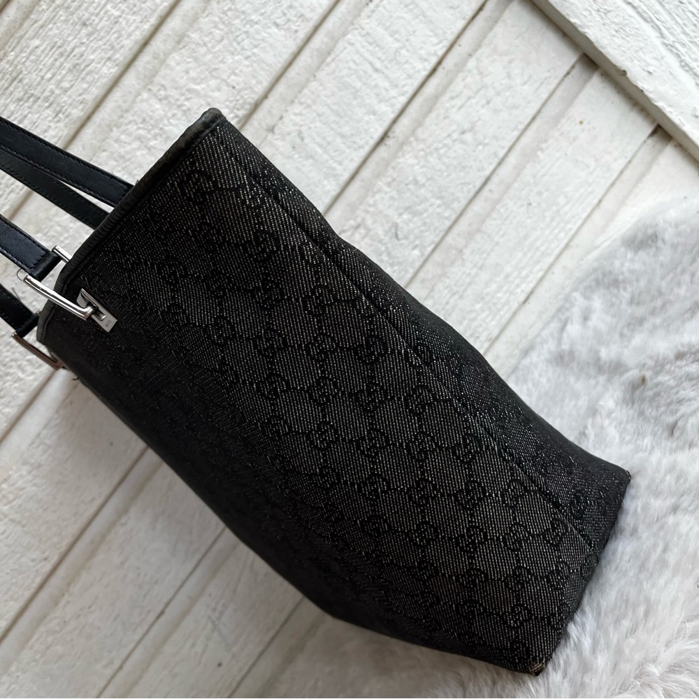 GUCCI Black Monogram Tote Y2K Vintage Shoulder Bag GG Web - Picture 3 of 11